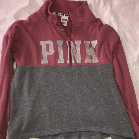 PINK Victoria's Secret Tops - vs PINK M quarter zip, grey and pink